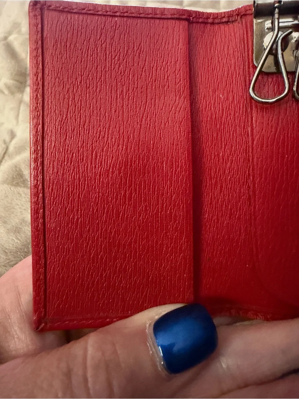 GUCCI Red Leather Key Case/Card Holder w/Silver-Tone Gucci Closure & Hardware